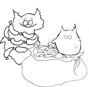 Grafika - bezdomniaki z workiem jedzenia