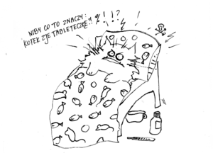 Grafika - Kot w łóżku